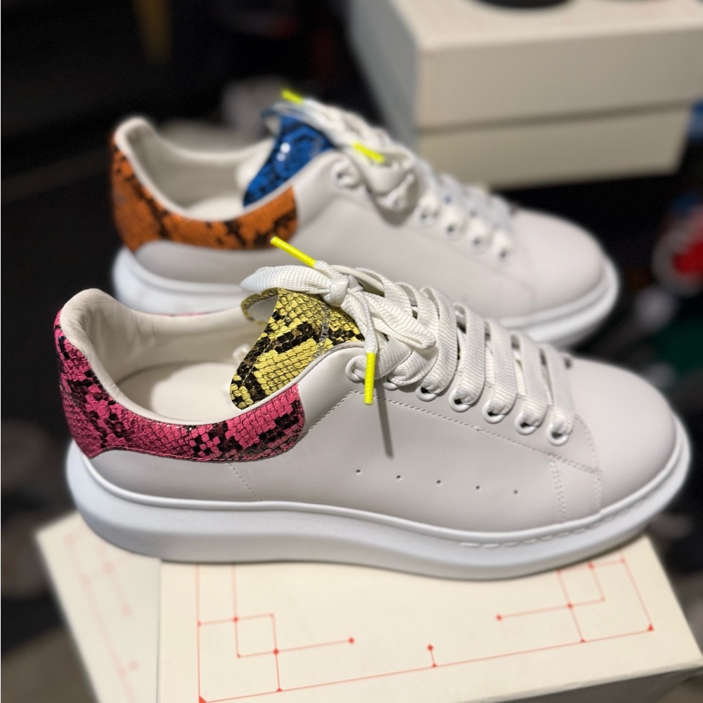Alexander McQueen White Sneakers with Snakeskin Accents - Picture 1 of 3